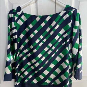 Ann Taylor Navy and Green Patterned Blouse